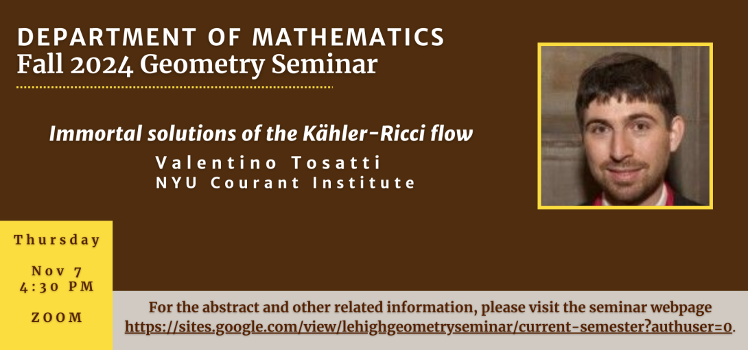 Department of Mathematics Fall 2024 Geometry Seminar - Valentino Tosatti