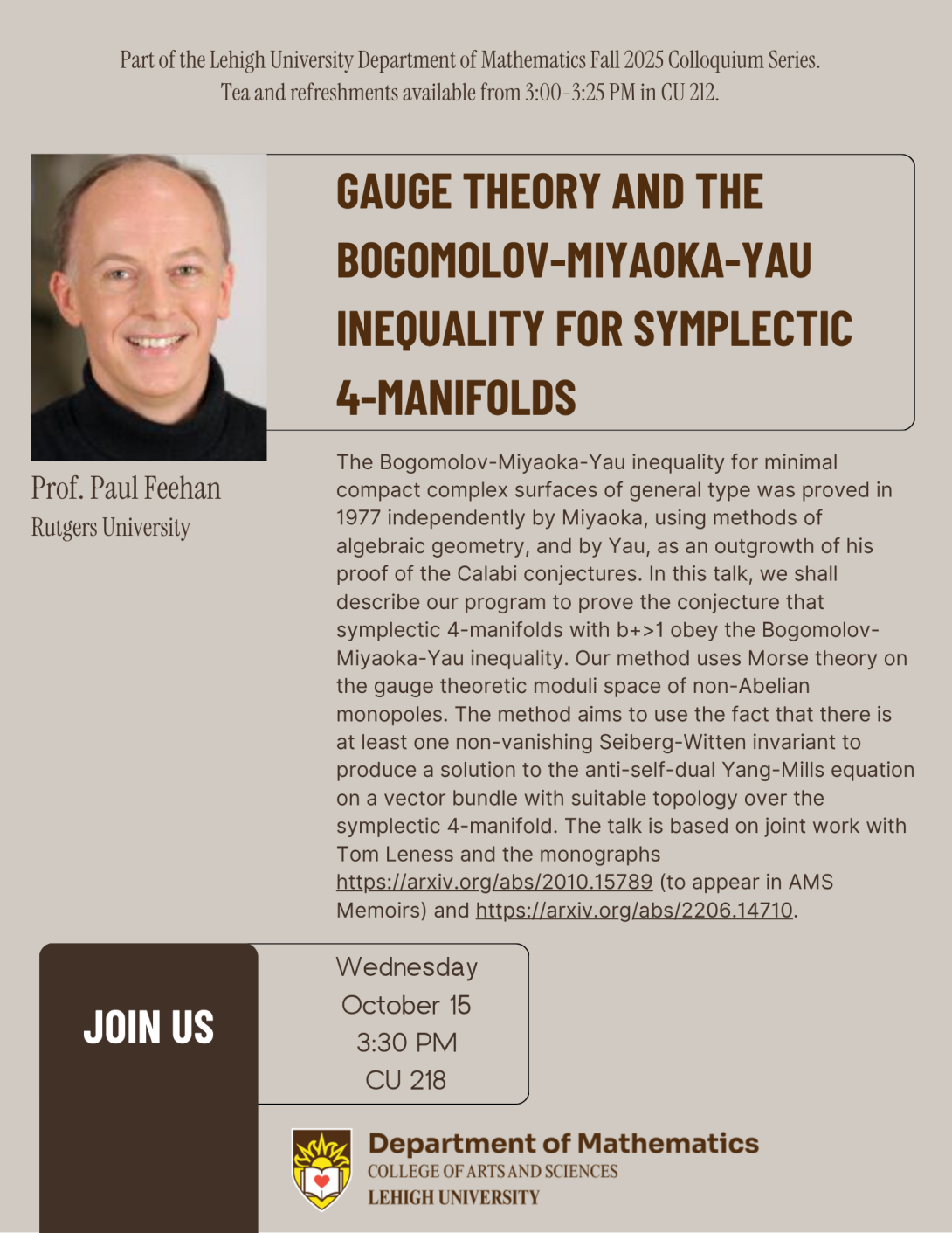 Fall 2025 Colloquium Series - Paul Feehan