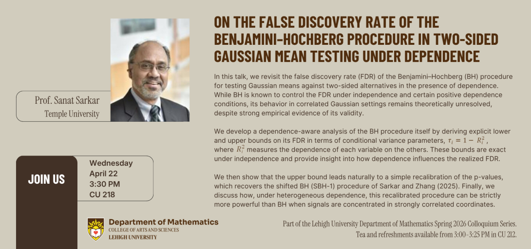 Spring 2026 Colloquium Series - Dr. Sanat Sarkar