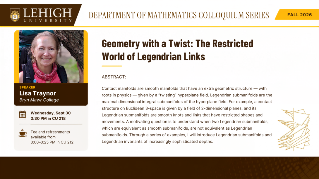 Dept of Mathematics Colloquium Slide - Lisa Traynor