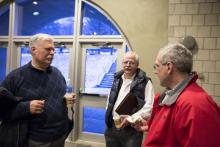 Lehigh University Math - Garth Isaak and other professors having a conversation in Lewis Lab