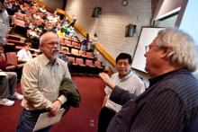 Lehigh University Math - Discussing in the front of the Lewis Lab auditorium