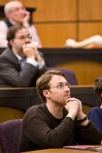 Lehigh University Math - Man extremely engaged in the lecture
